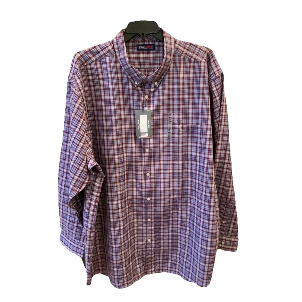 Roundtree & Yorke Travel-smart button down shirt 4XT plaid, NWT